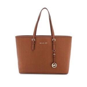 NEW! MICHAEL KORS Jet Set Travel Large Saffiano Leather Tote Bag Brown.